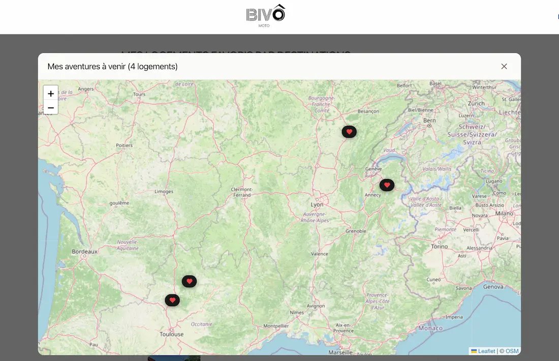 Bivo Moto favourites map: road trip stops and itinerary